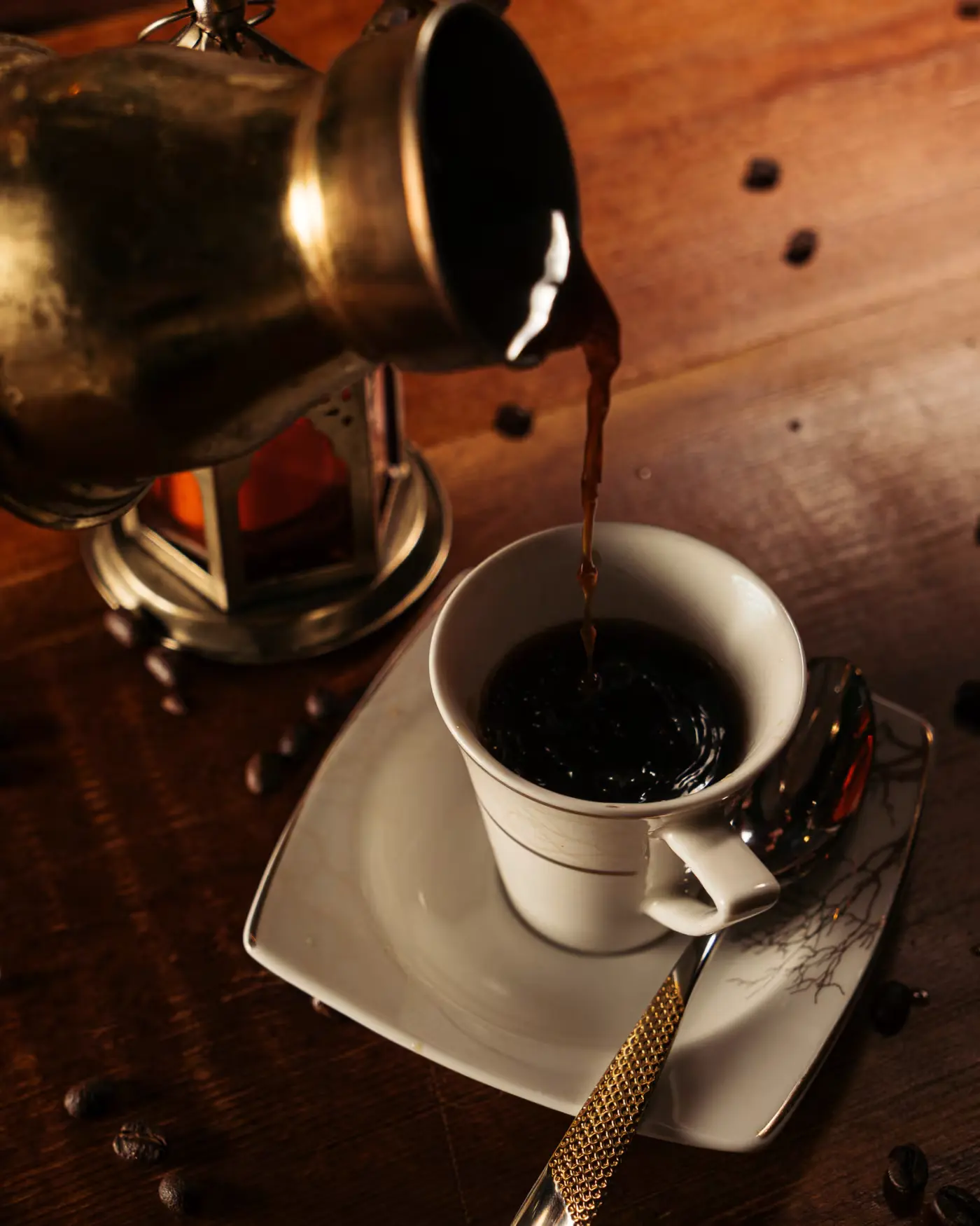 Lebanese coffee poured into a patterned cup at Beirut Restaurant, shot by Gorka Di Capitan (gorkadicapitan.com)