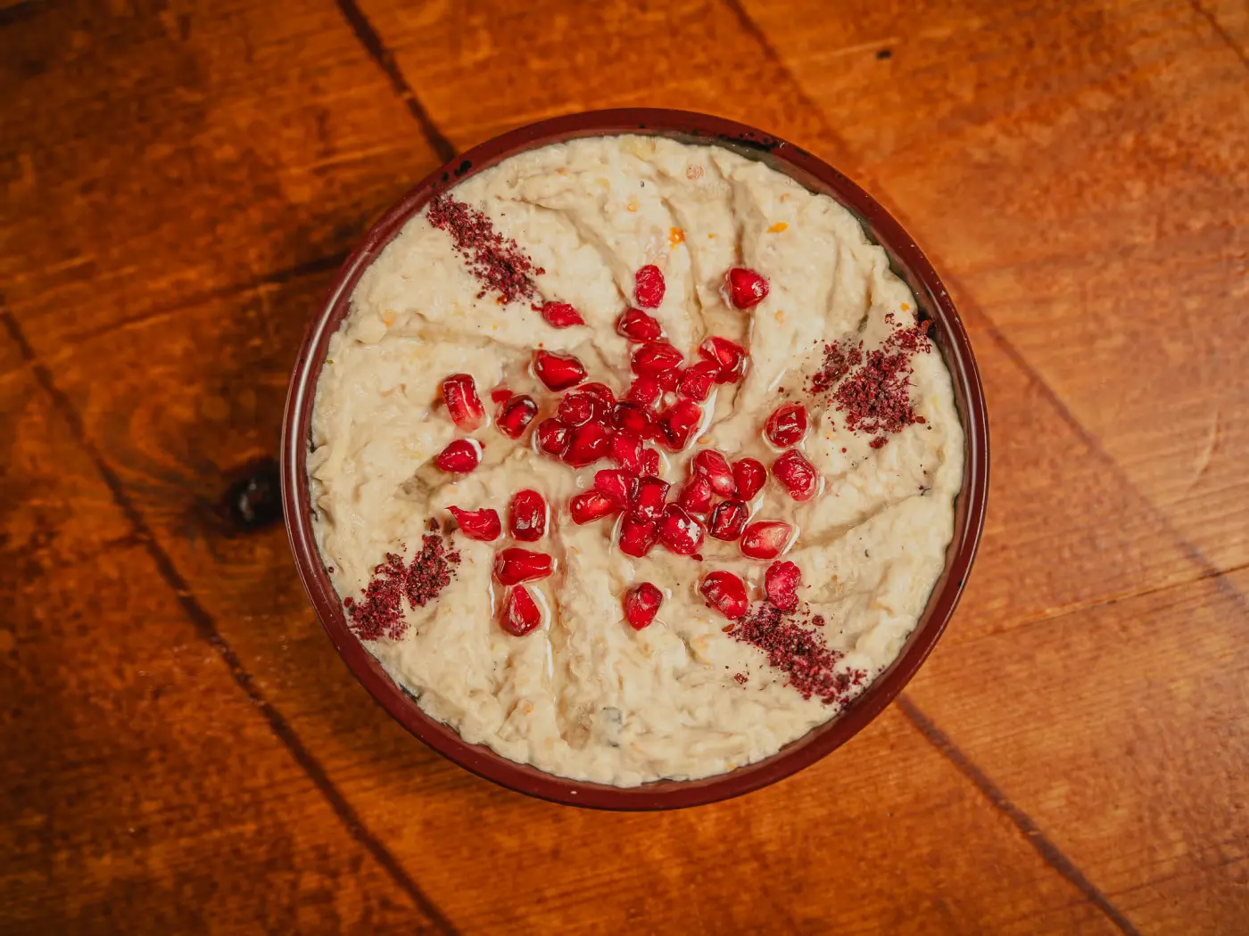 Baba ganoush topped with pomegranate seeds at Beirut Restaurant. Photographed by Gorka Di Capitan (gorkadicapitan.com).